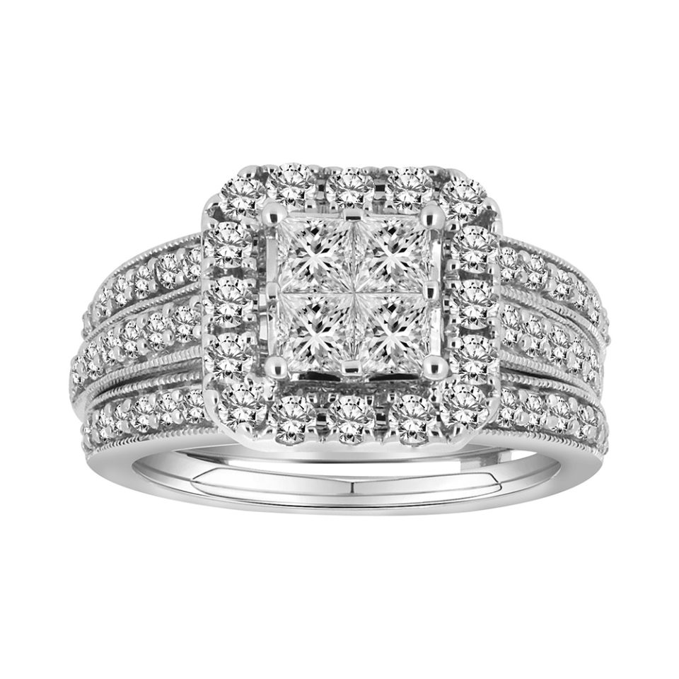 Princess Cut Ring Set with 2.0 Carat TW Diamonds in 14kt White Gold