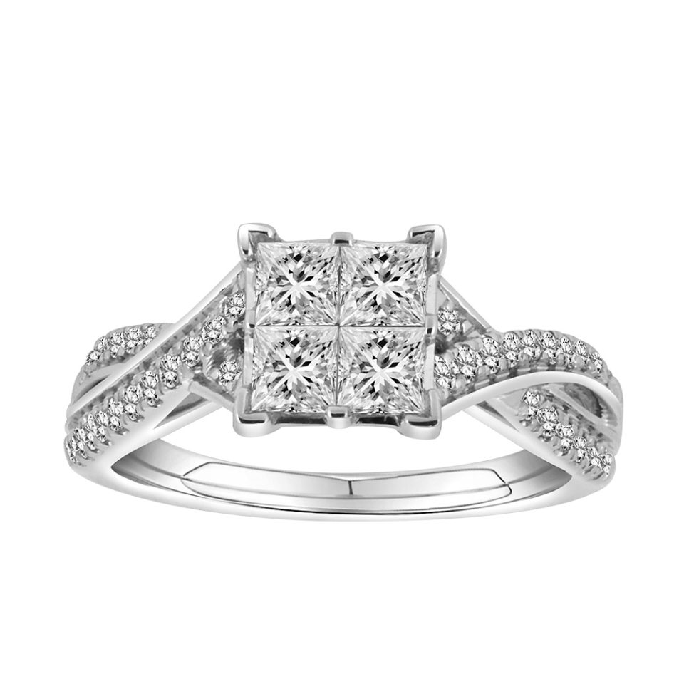 Princess Cut Ring Set with 1.0 Carat TW Diamonds in 10kt White Gold