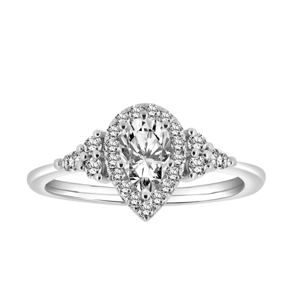 Colorless Collection Pear Halo Engagement Ring with .74 Carat TW of Diamonds in 18kt White Gold
