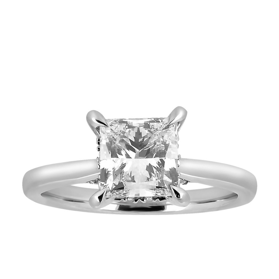 2.20 Carat TW Classic Princess Cut Lab Created Diamond with Hidden Halo Ring in 14kt White Gold