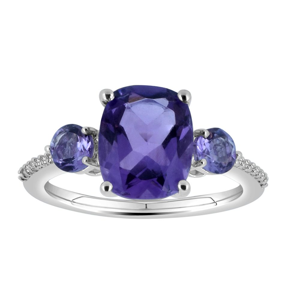 10 X 8MM Amethyst & White Sapphire Ring in Sterling Silver