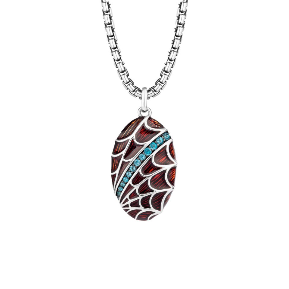 Marvel Spider-Man Pendant With London Blue Topaz And Red Enamel In Silver With Chain
