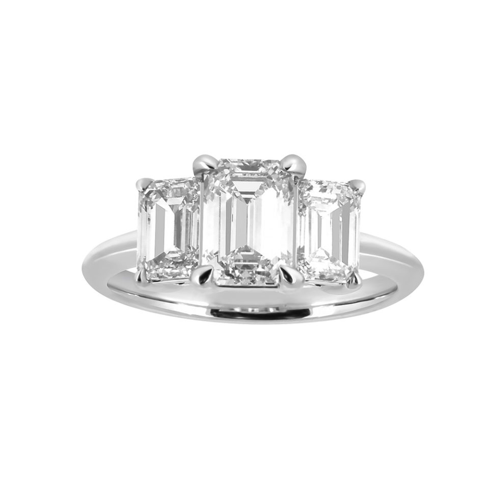 3.0 Carat TW Emerald Cut Lab Created Diamond Ring in 14kt White Gold