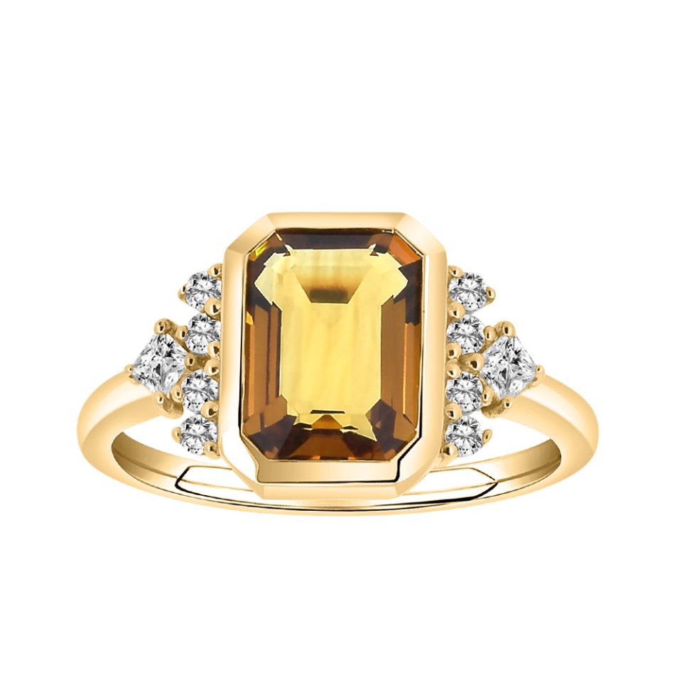 10X7MM Citrine and White Topaz Ring in 10kt Yellow Gold