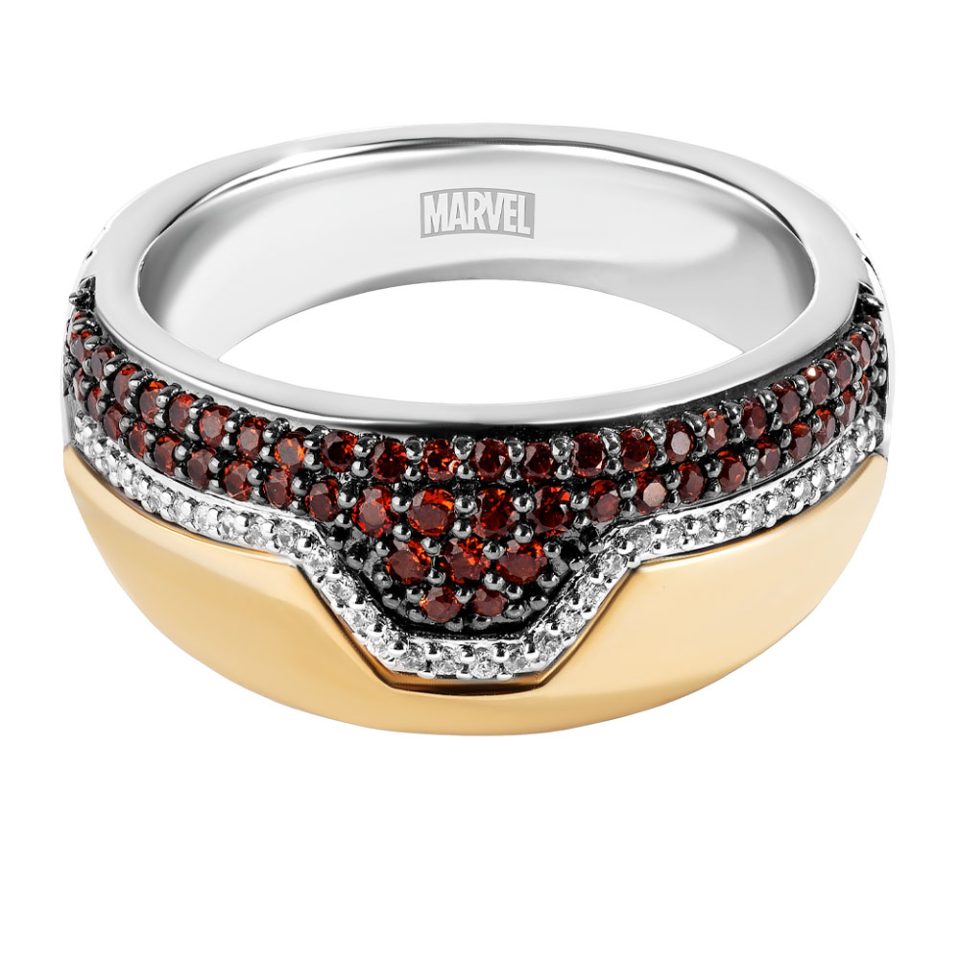 Marvel Iron Man Ring With Garnet And .12 Carat TW Of Diamonds In Yellow Gold Plated Silver