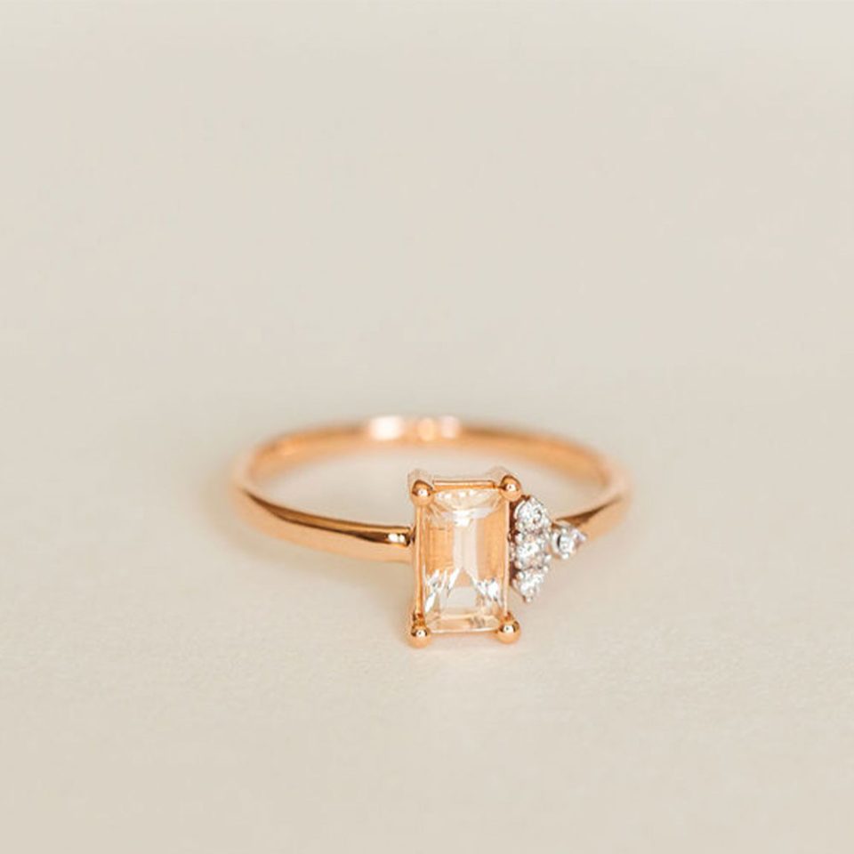 Ring With 6X4MM Morganite And .05 Carat TW Of Diamonds In 14kt Rose Gold