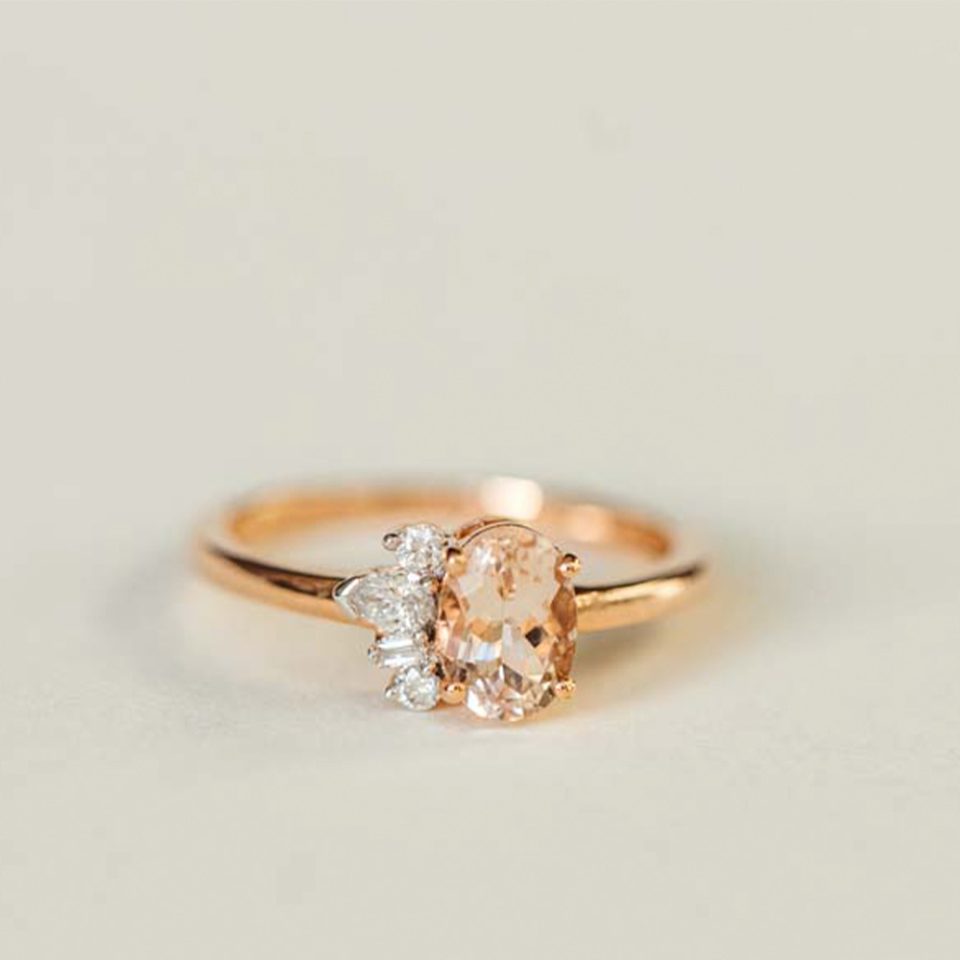 Ring With 7X5MM Oval Morganite And .20 Carat TW Of Diamonds In 14kt Rose Gold