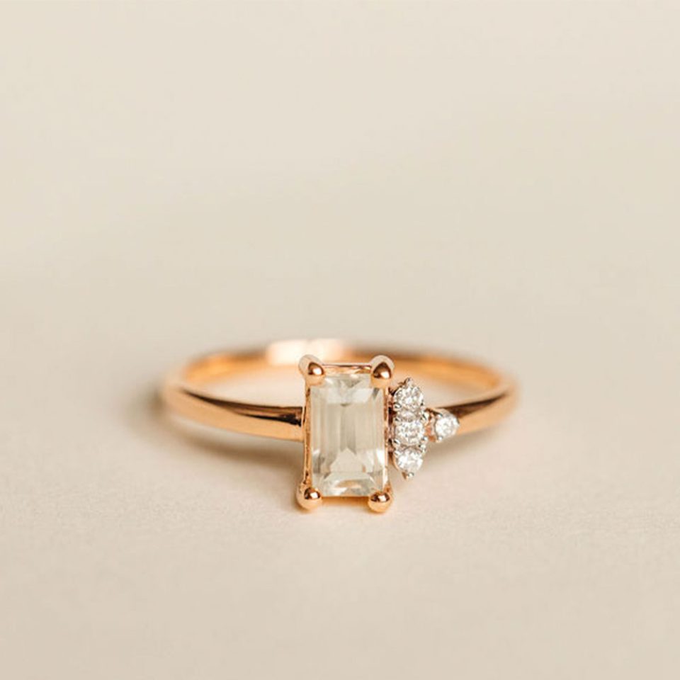 Ring With 6X4MM Green Amethyst And .05 Carat TW Of Diamonds In 14kt Rose Gold