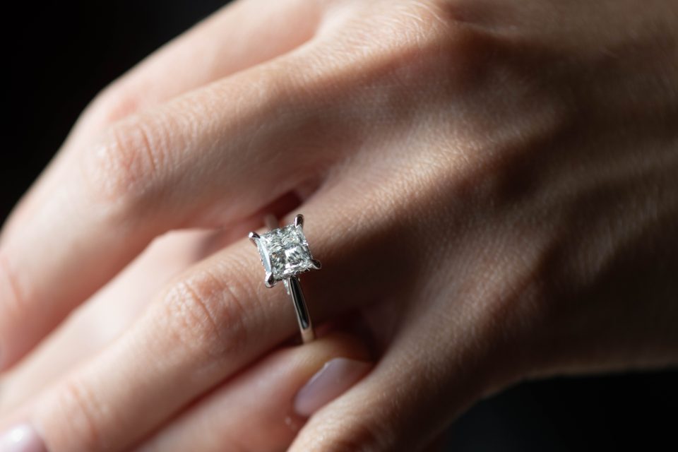 Timeless Princess Cut Solitaire Engagement Ring: Sparkling 2.20 Carat Lab Diamonds, 14kt White Gold