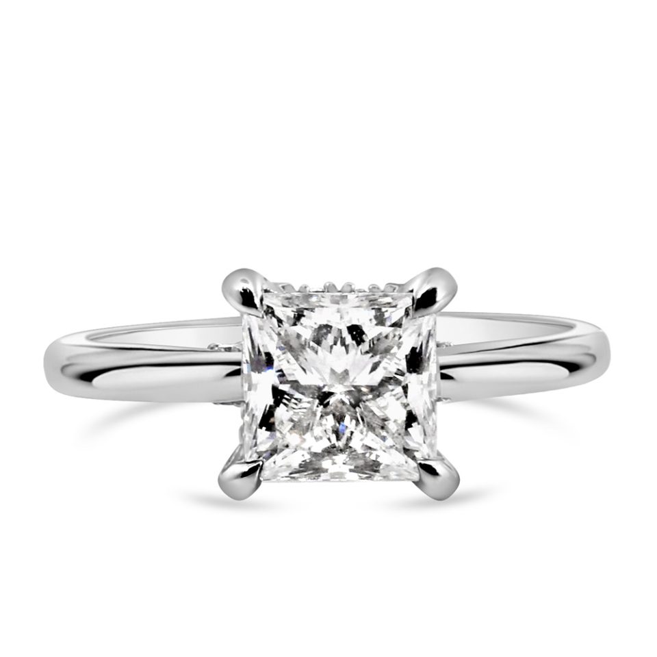 Timeless Princess Cut Solitaire Engagement Ring: Sparkling 2.20 Carat Lab Diamonds, 14kt White Gold