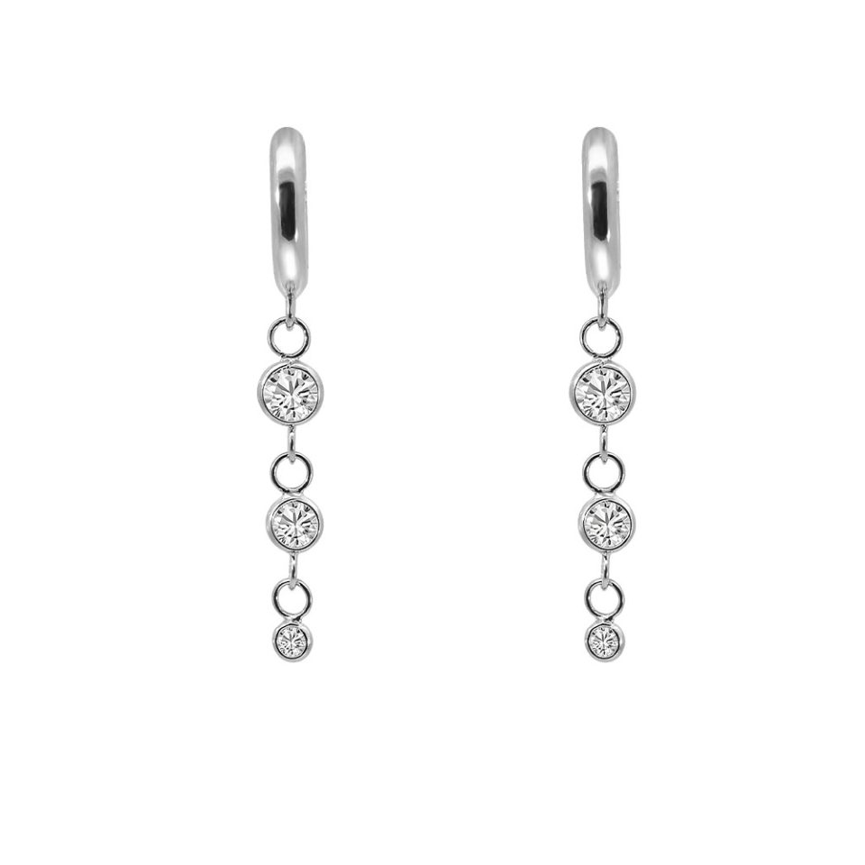 Drop Bezel Earrings with Cubic Zirconia in Sterling Silver