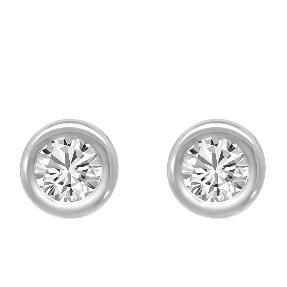 Bezel Earrings with Cubic Zirconia in Sterling Silver