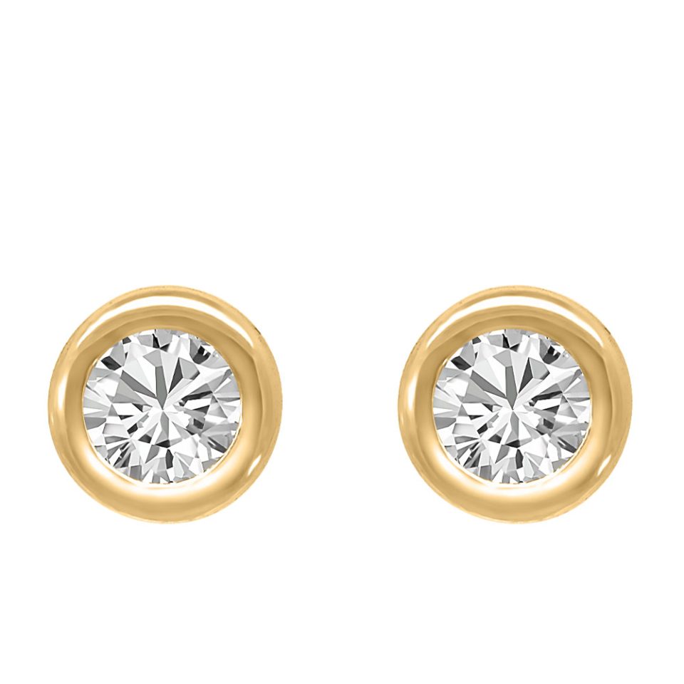 Bezel Earrings with Cubic Zirconia in Gold Plated Sterling Silver