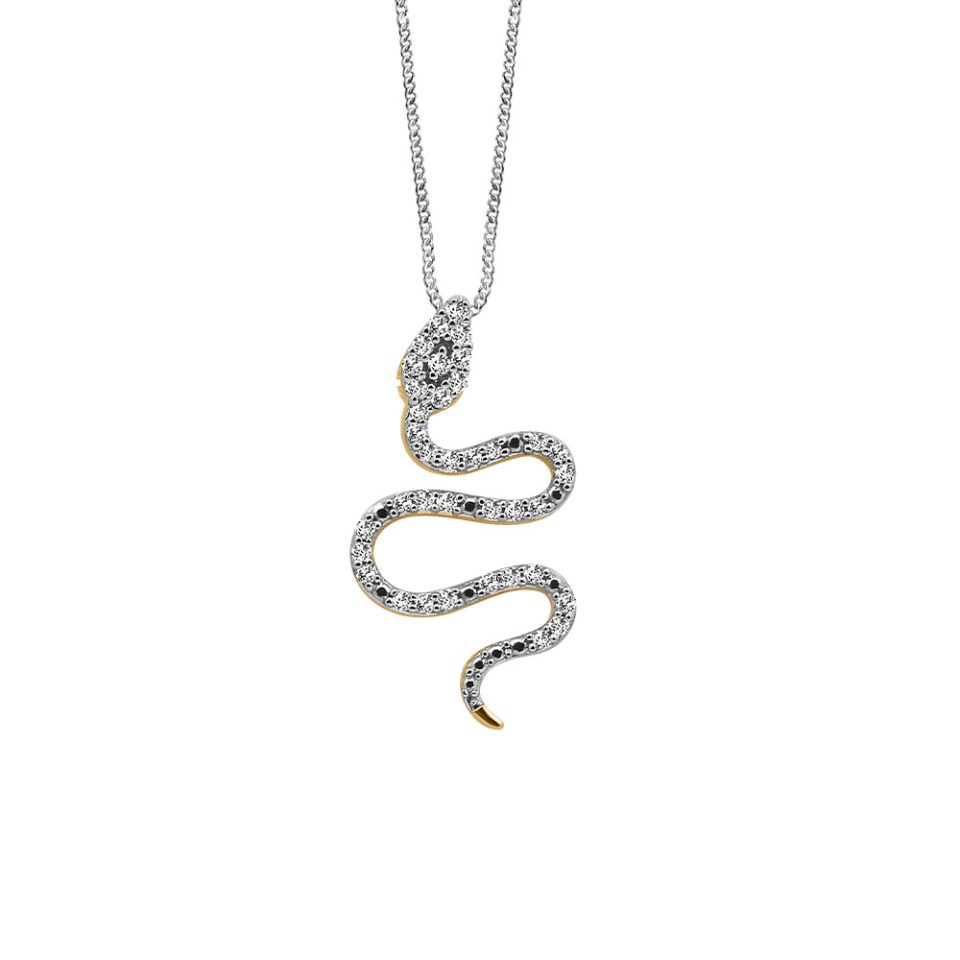 Esme Snake Pendant with .15 Carat TW of Diamonds in 10kt Yellow Gold with Chain