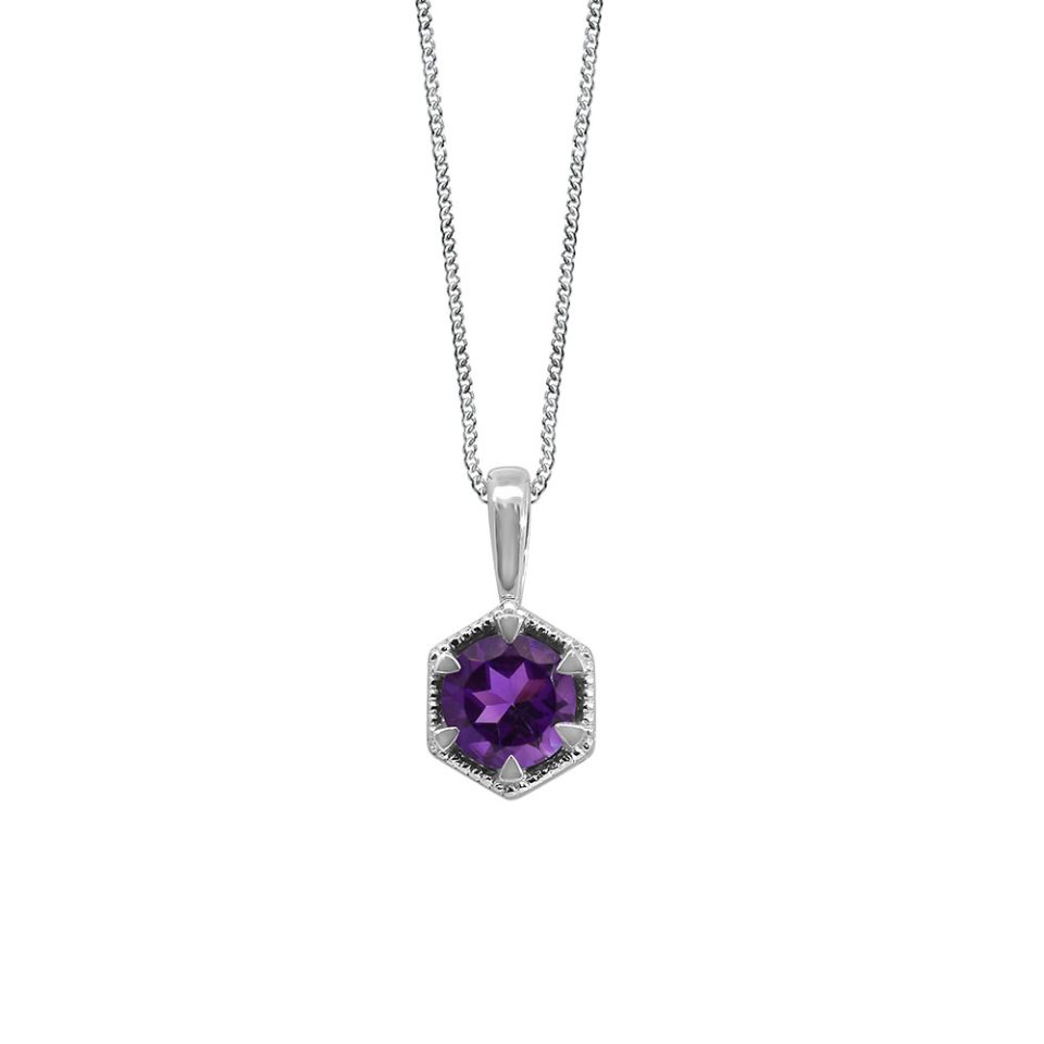 Pendant with 5.5MM Amethyst in 10kt White Gold
