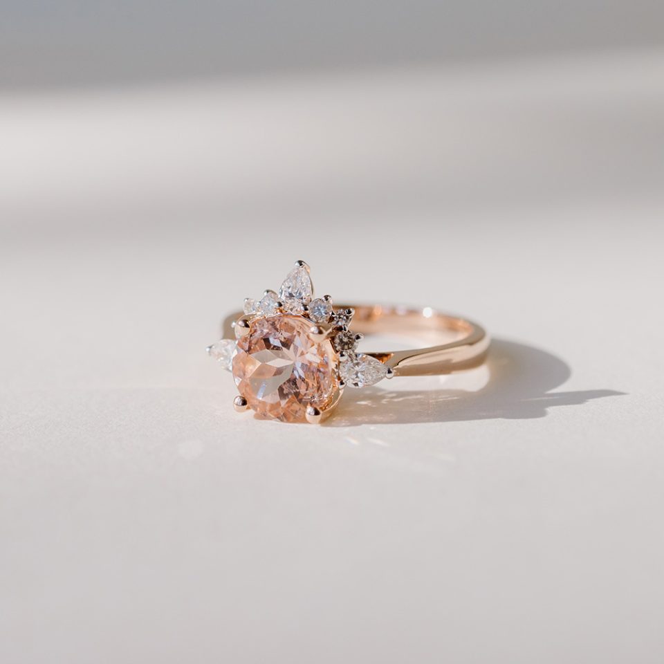 Morganite and diamond ring with a rose gold setting