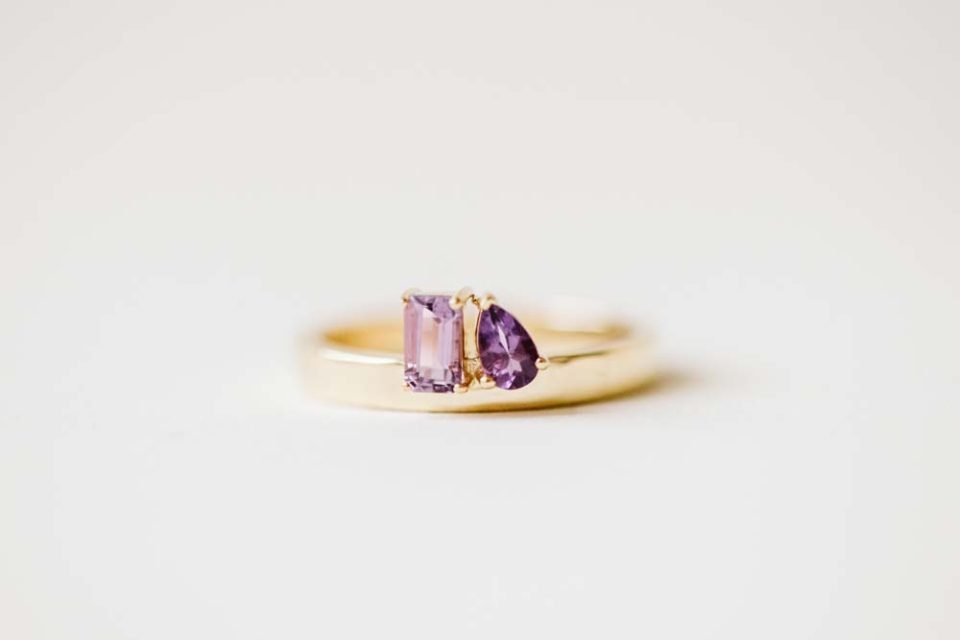 Toi et Moi Ring with Pink Amethyst and Amethyst