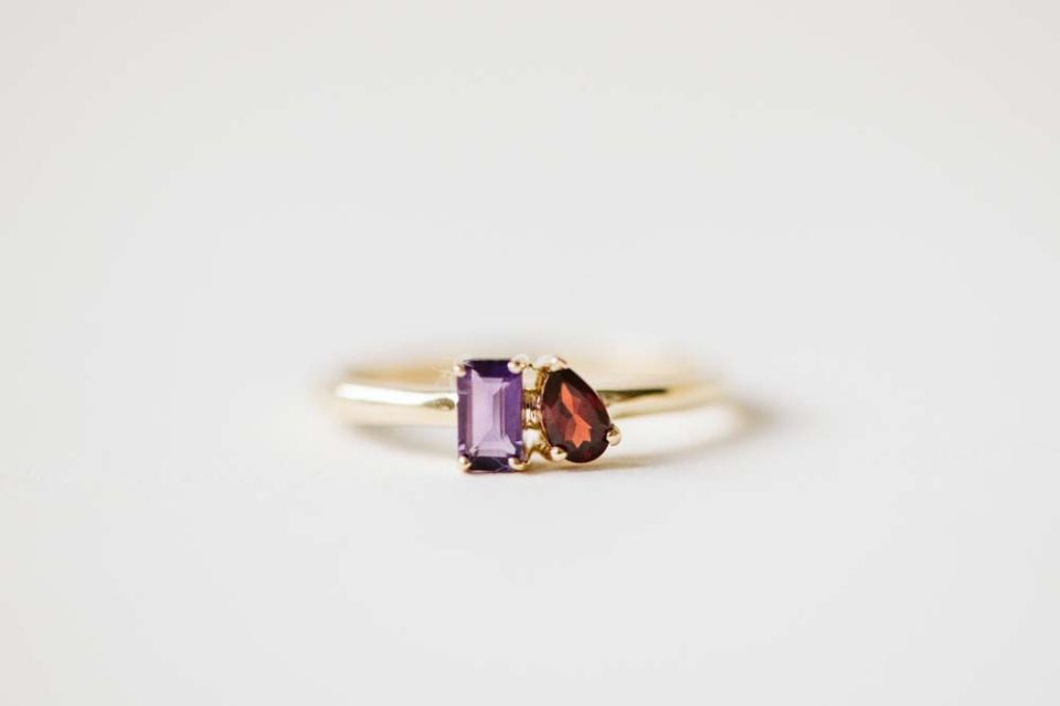 Toi et Moi Ring with Pink Amethyst and Garnet