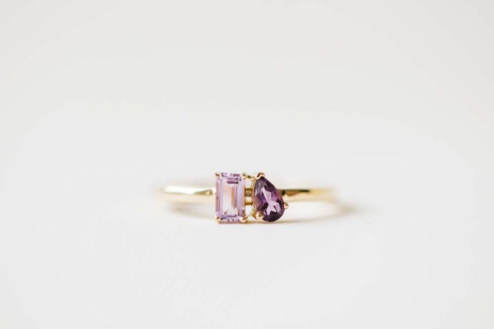 Toi et Moi Ring with Pink Amethyst and Amethyst