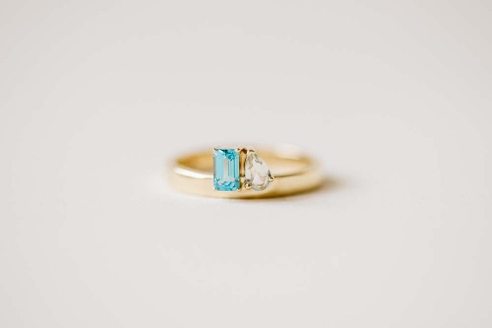 Toi et Moi Ring with Blue Topaz and Green Amethyst