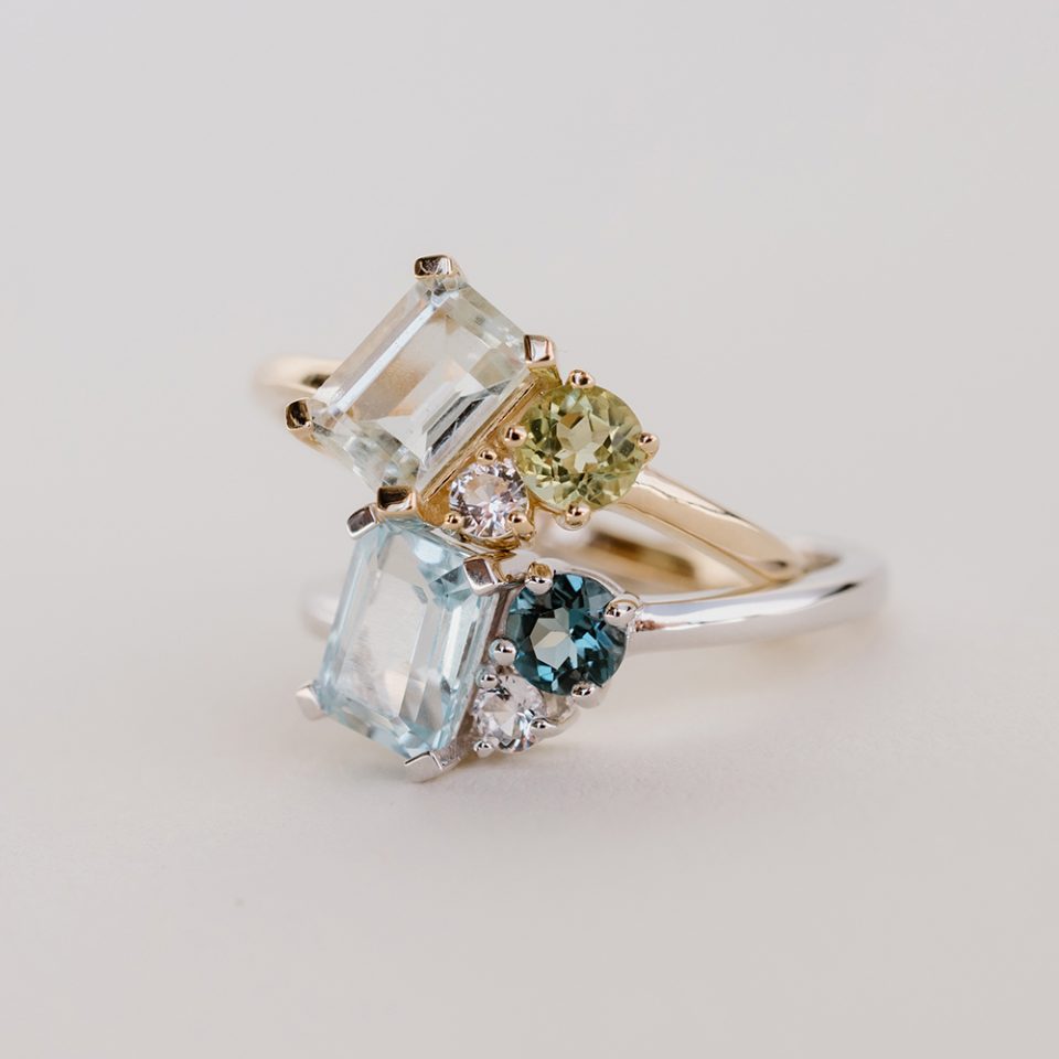 Ring with Blue Topaz and White Topaz