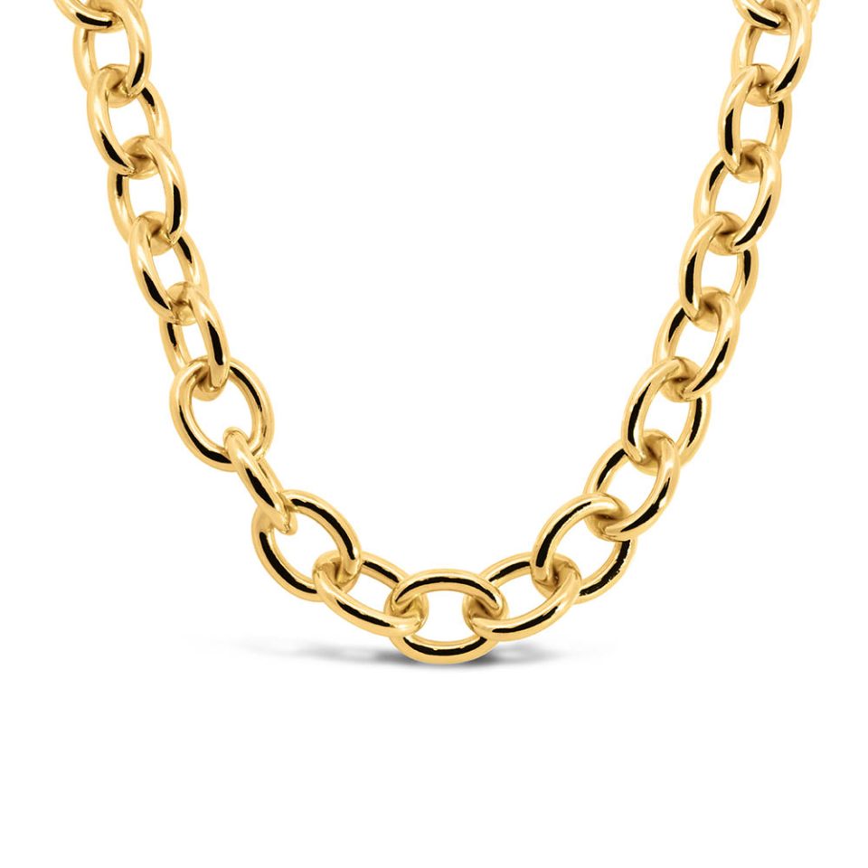 15"-17.25" 10.5MM Astrid Oval Link Necklace in Gold Plated Sterling Silver