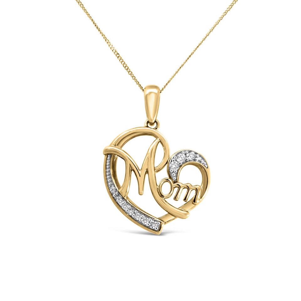 Mom Pendant with .14 Carat TW of Diamonds in 10kt Yellow Gold with Chain
