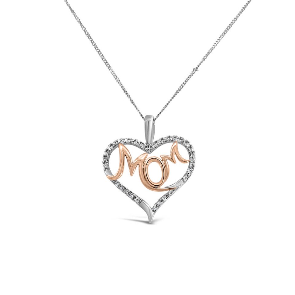 Mom Pendant with .08 Carat TW of Diamonds in 10kt White and Rose Gold