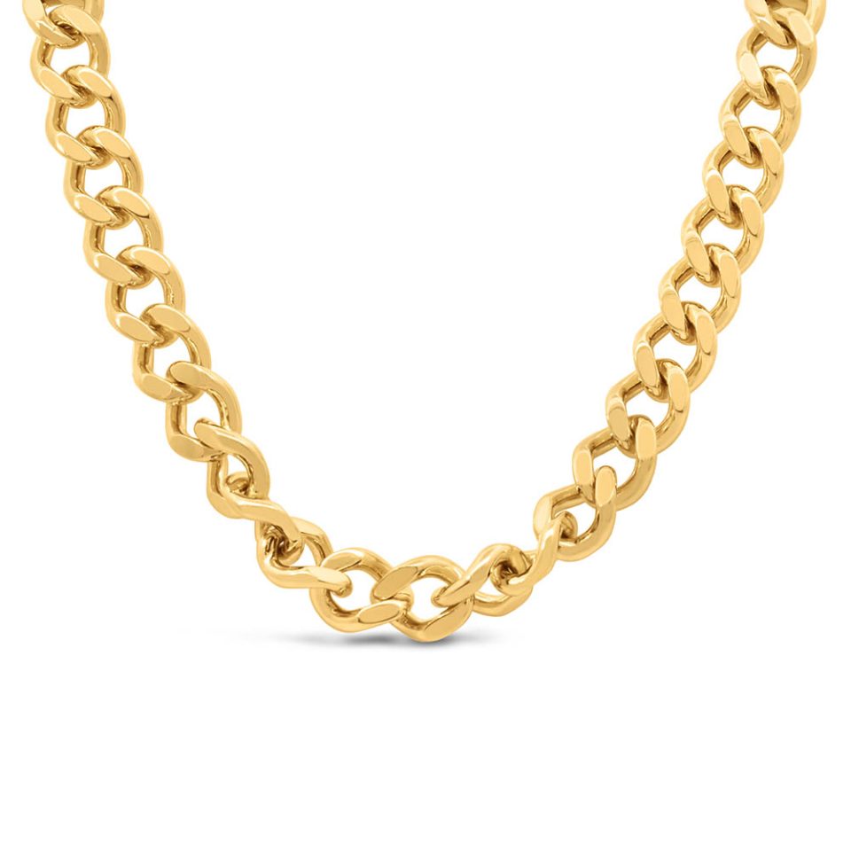 15"-17.5" 9.5MM Athena Curb Necklace in Gold Plated Sterling Silver