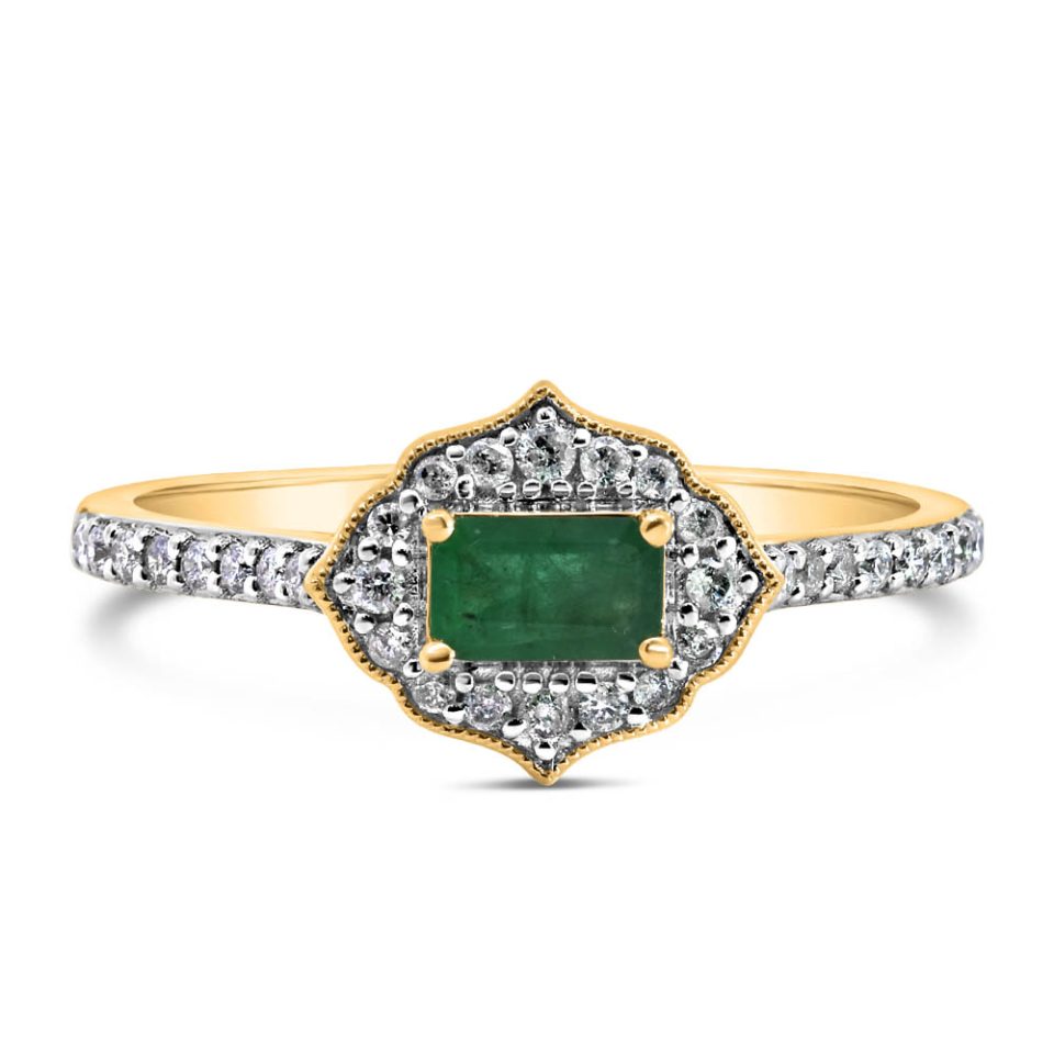 5X3MM Emerald Ring and .20 Carat TW of Diamonds in 10kt Yellow Gold