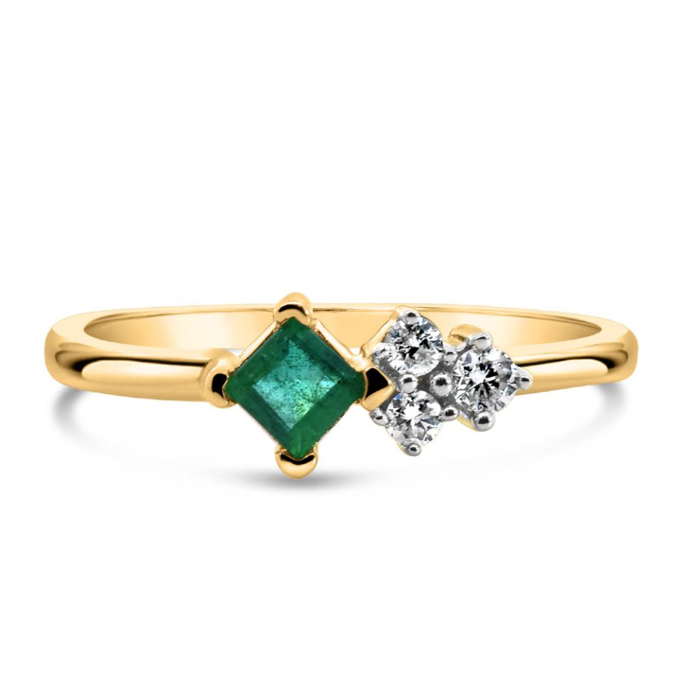 Princess Cut Emerald Ring with .10 carat TW Diamonds in 10kt Yellow Gold