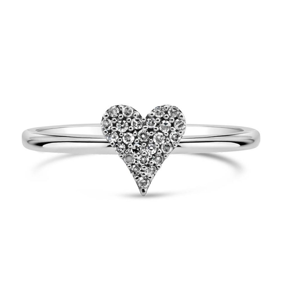 Pave Heart Ring with .10 Carat TW of Diamonds in 10kt White Gold