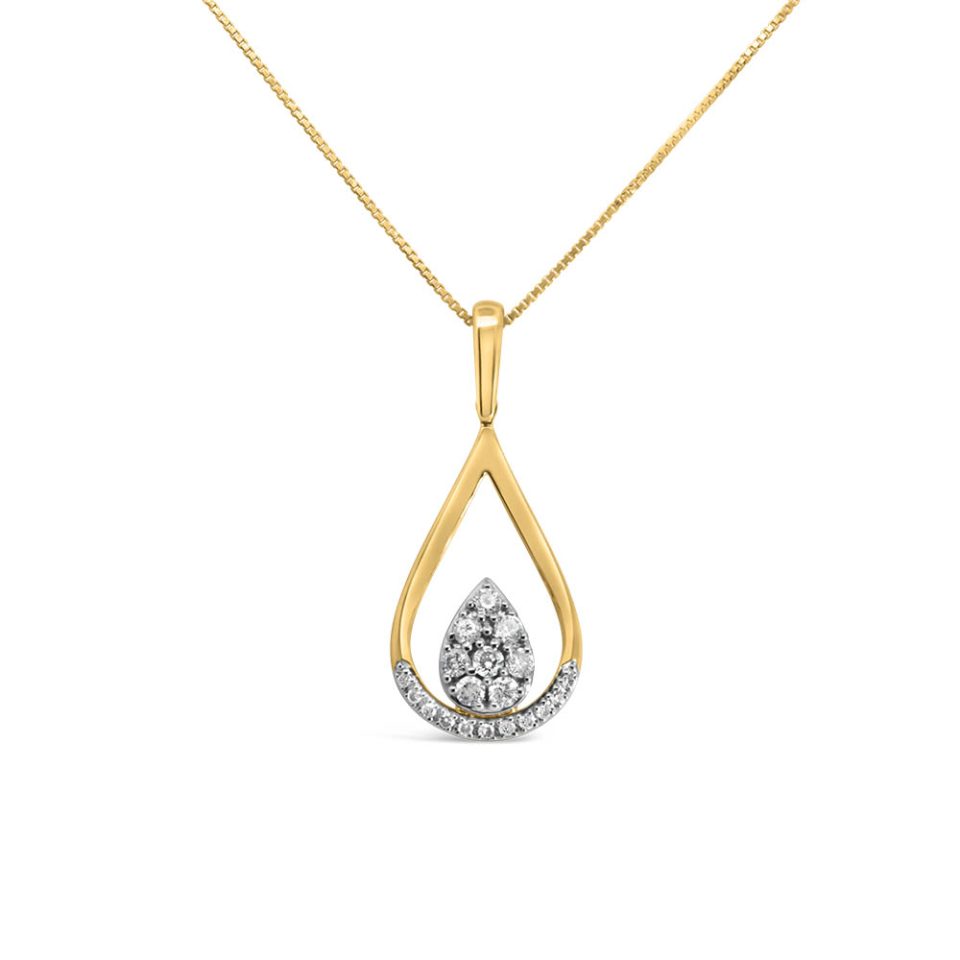 Teardrop Pendant with .25 Carat TW of Diamonds in 10kt Yellow Gold with Chain