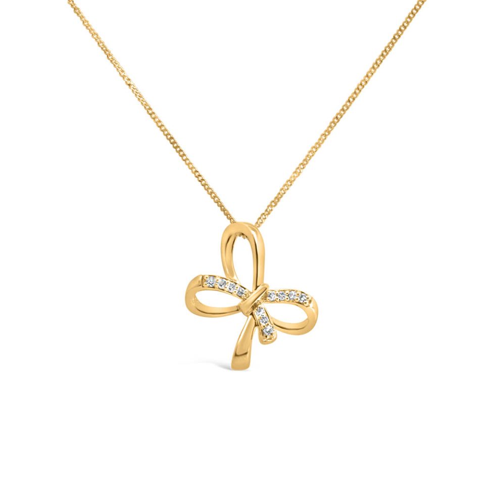 Double Bow Pendant with .50 Carat TW of Diamonds in 10kt Yellow Gold with Chain