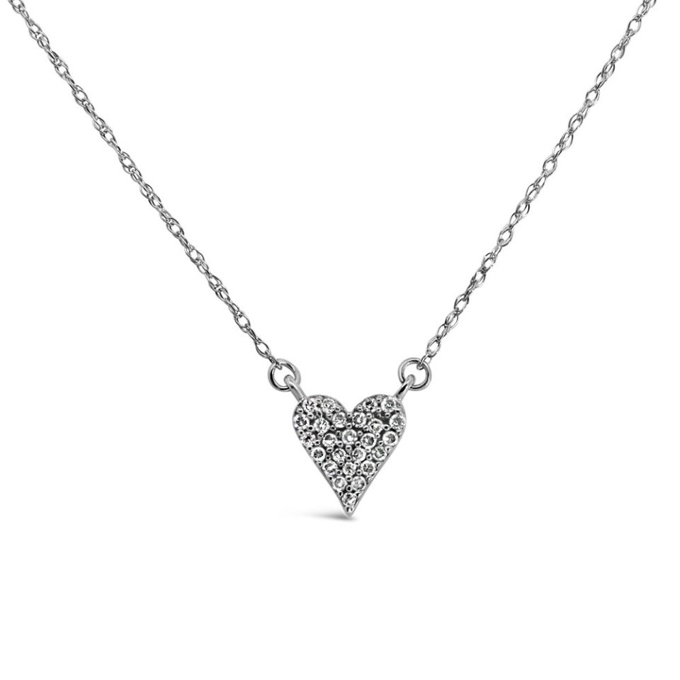 Pave Heart Necklace with .10 Carat TW of Diamonds in 10kt White Gold