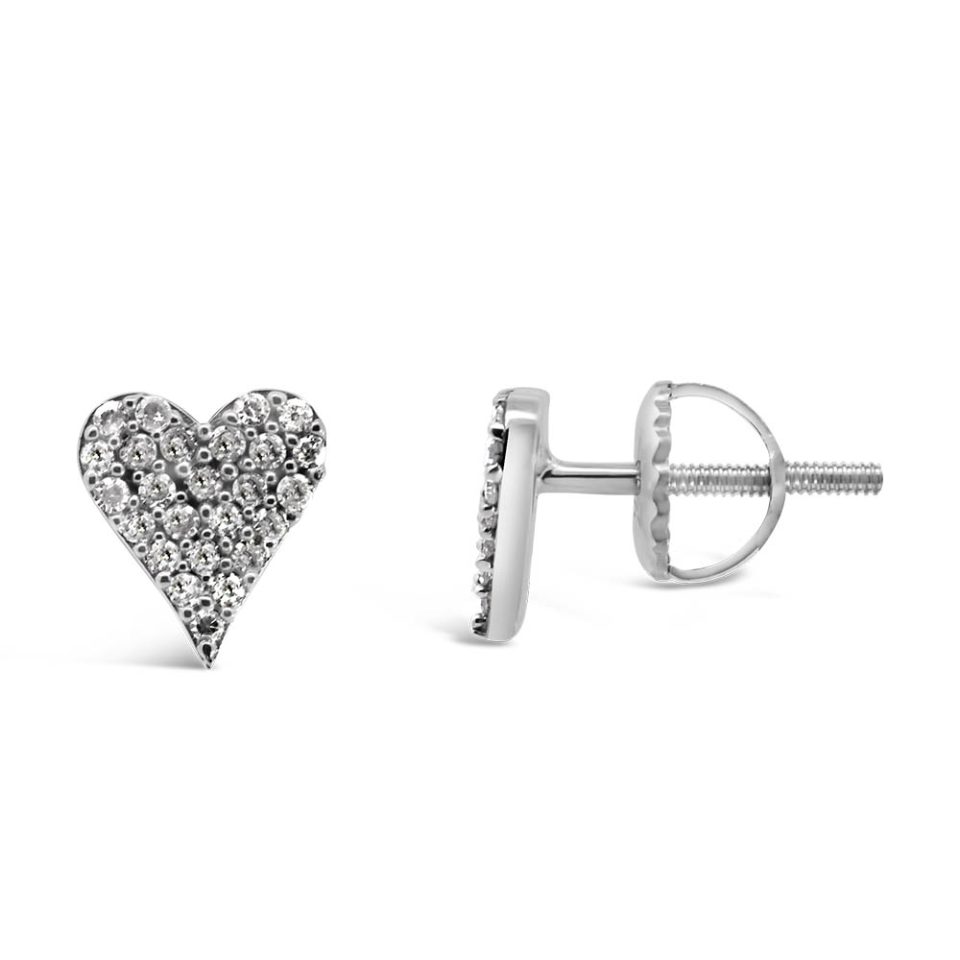 Pave Heart Earrings with .15 Carat TW of Diamonds in 10kt White Gold