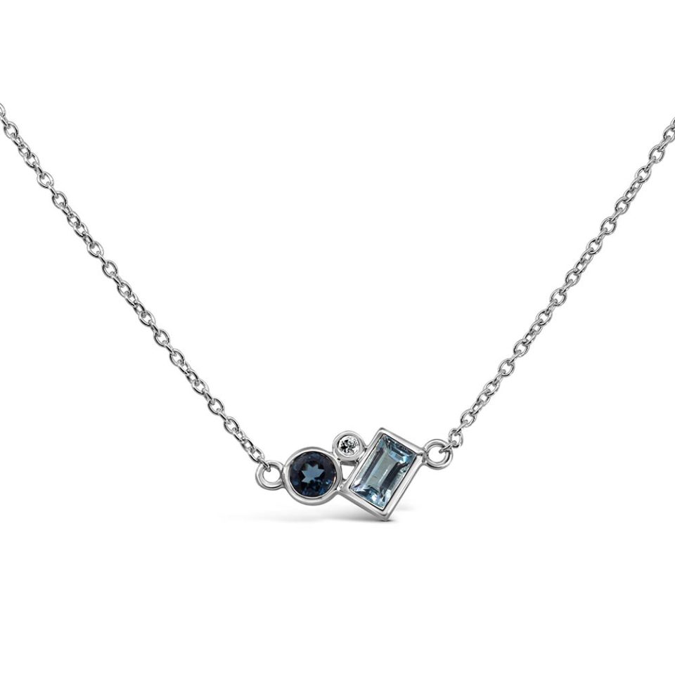 16"-18" Necklace with White Topaz, London Blue Topaz and Sky Blue Topaz in 10kt White Gold