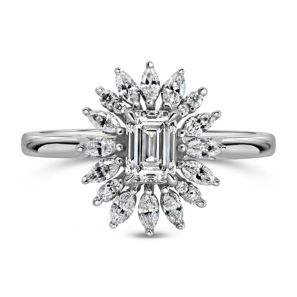 Vintage halo engagement ring with .50 Carat TW Crafted in 14kt White Gold