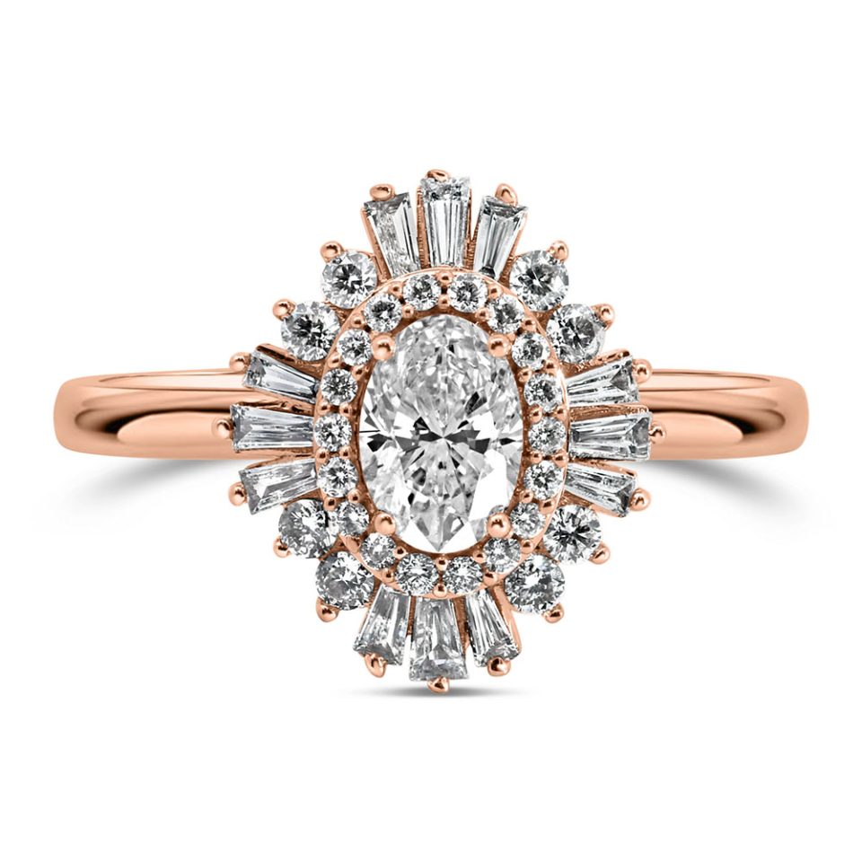 Oval halo engagement ring with .40 Carat TW Crafted in 14kt Rose Gold