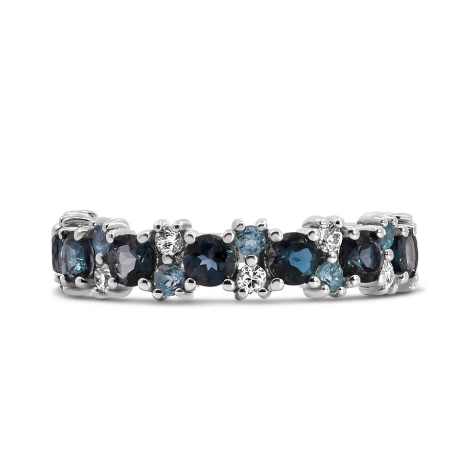 Ring with Swiss Blue Topaz, London Blue Topaz and White Sapphire in 10kt White Gold