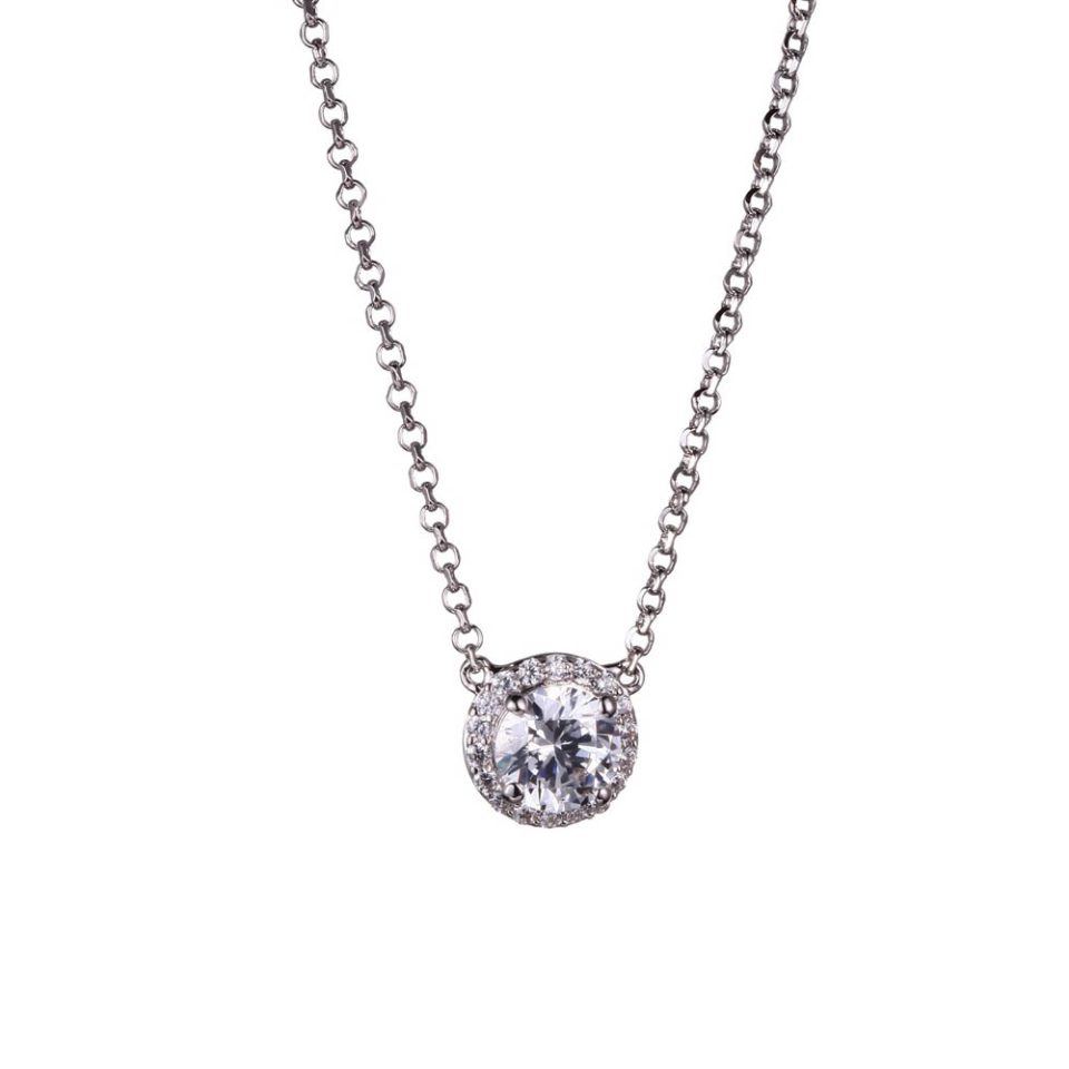 18" Halo Necklace with Cubic Zirconia in Sterling Silver