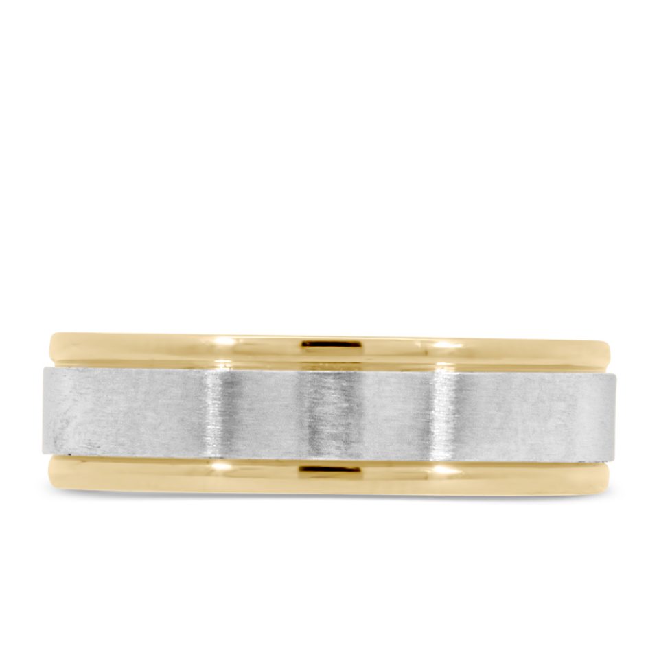6MM Satin Finish Comfort Fit Wedding Band in White and Yellow Gold