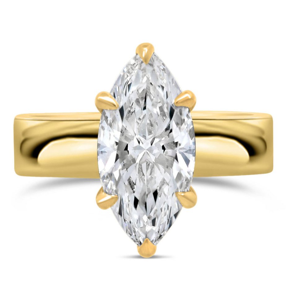 Marquise Cut Engagement Ring with 3.00 Carat TW Lab Created Diamond with bold band in 14kt Yellow Gold