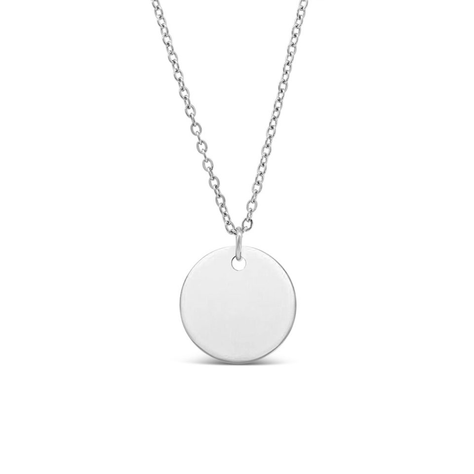 Disc Pendant in Silver Tone Stainless Steel with 16-18" Chain