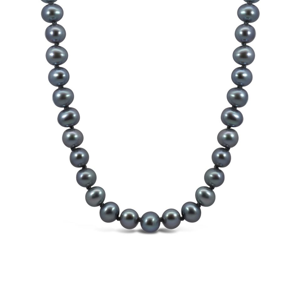 18" 6MM-6.5MM Grey Pearl Necklace in Sterling Silver
