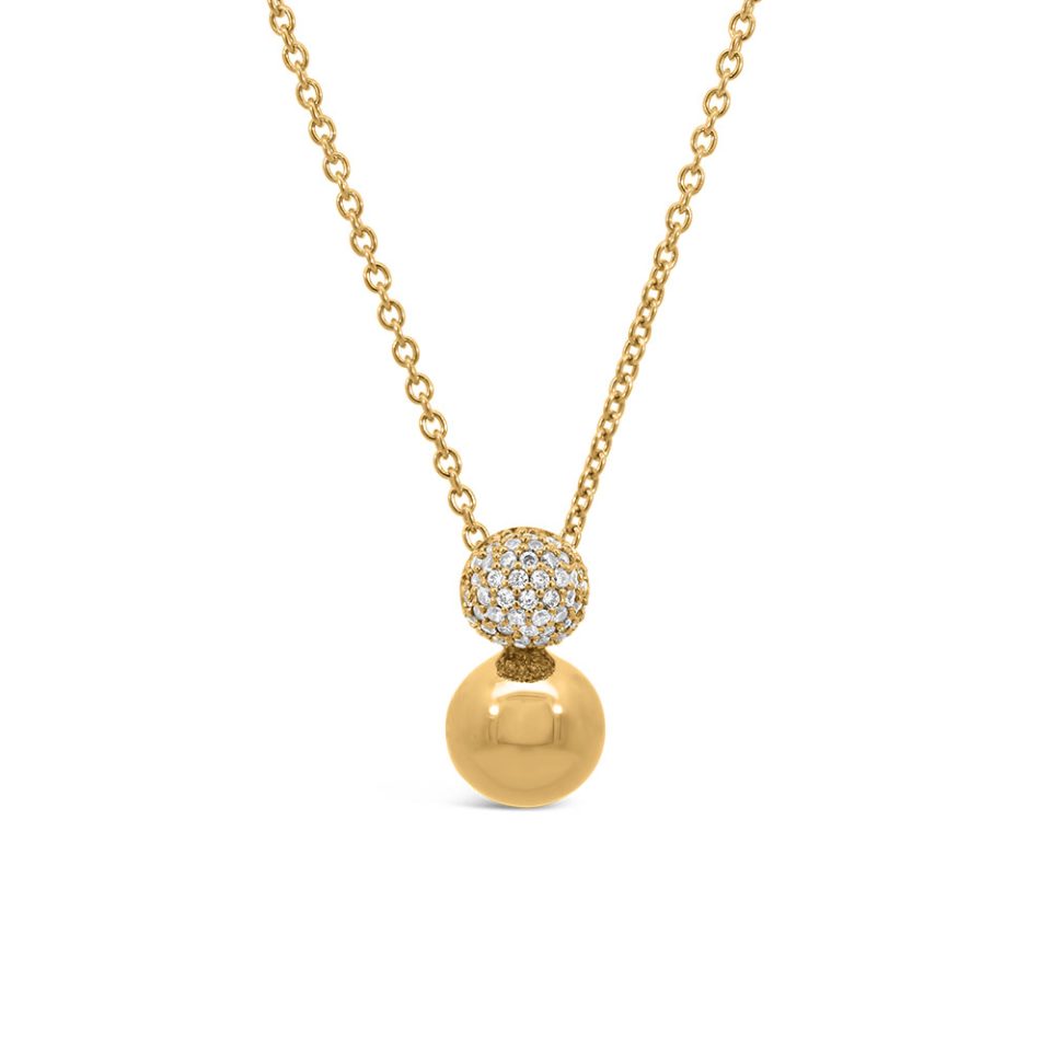 7MM Ball Pendant with Cubic Zirconia in Gold Plated Sterling Silver with Chain