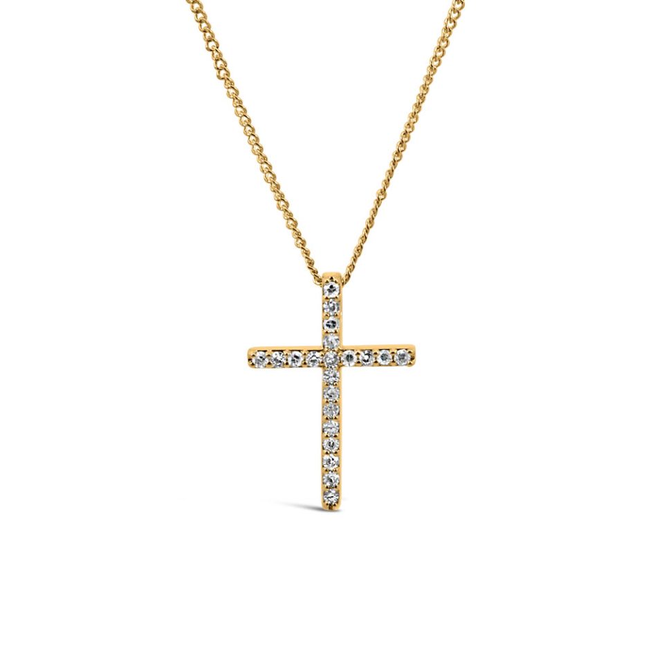 Cross Pendant with .06 Carat TW of Diamonds in 10kt Yellow Gold with Chain