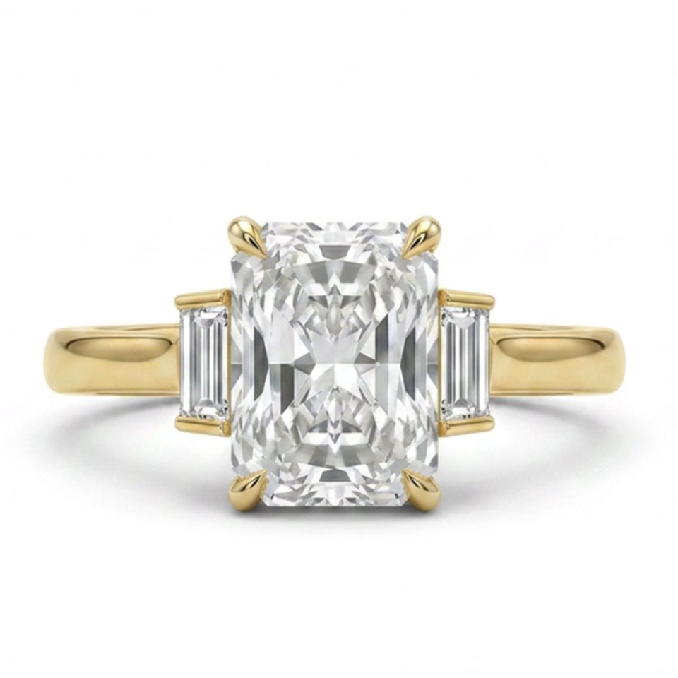 Elongated Radiant Engagement Ring with 3.25 Carat TW of Lab Created Diamonds in 14kt Yellow Gold