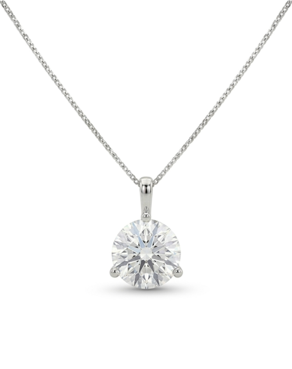 Round Pendant with 1.00 Carat Lab Created Diamond in 10kt White Gold with Chain